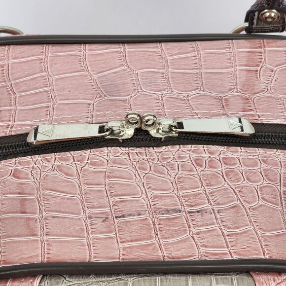 Guess Vintage Y2K Pink Brown Snakeskin Patent Weekender Duffle Bag RARE - Picture 9 of 16